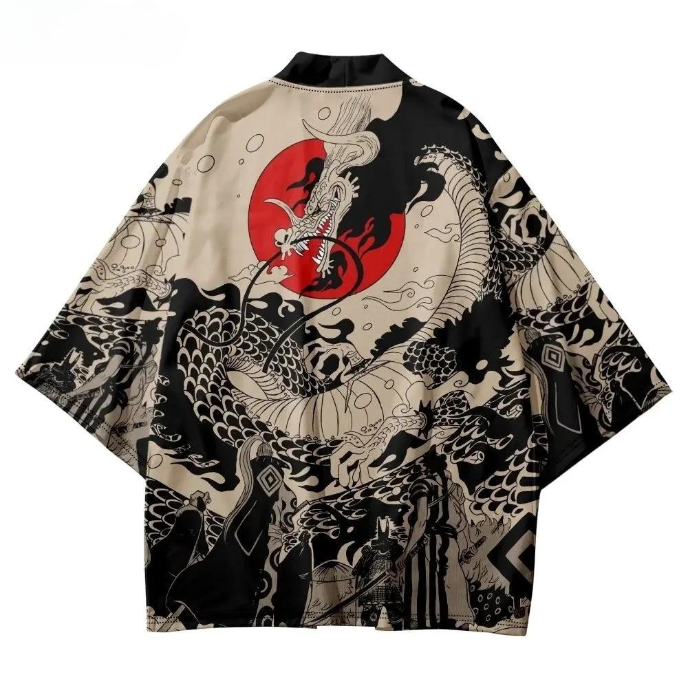 Kimono samouraï traditionnel pour hommes et femmes, imprimé Dragon, Anime japonais, Cosplay Haori, Yukata, hauts, Robe d'été