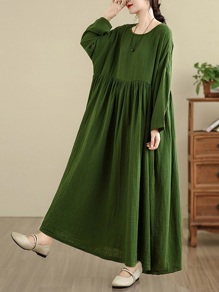 Manches longues surdimensionné coton vintage floral nouveau dans les robes pour les femmes décontracté ample longue printemps automne robe vêtements élégants 2025