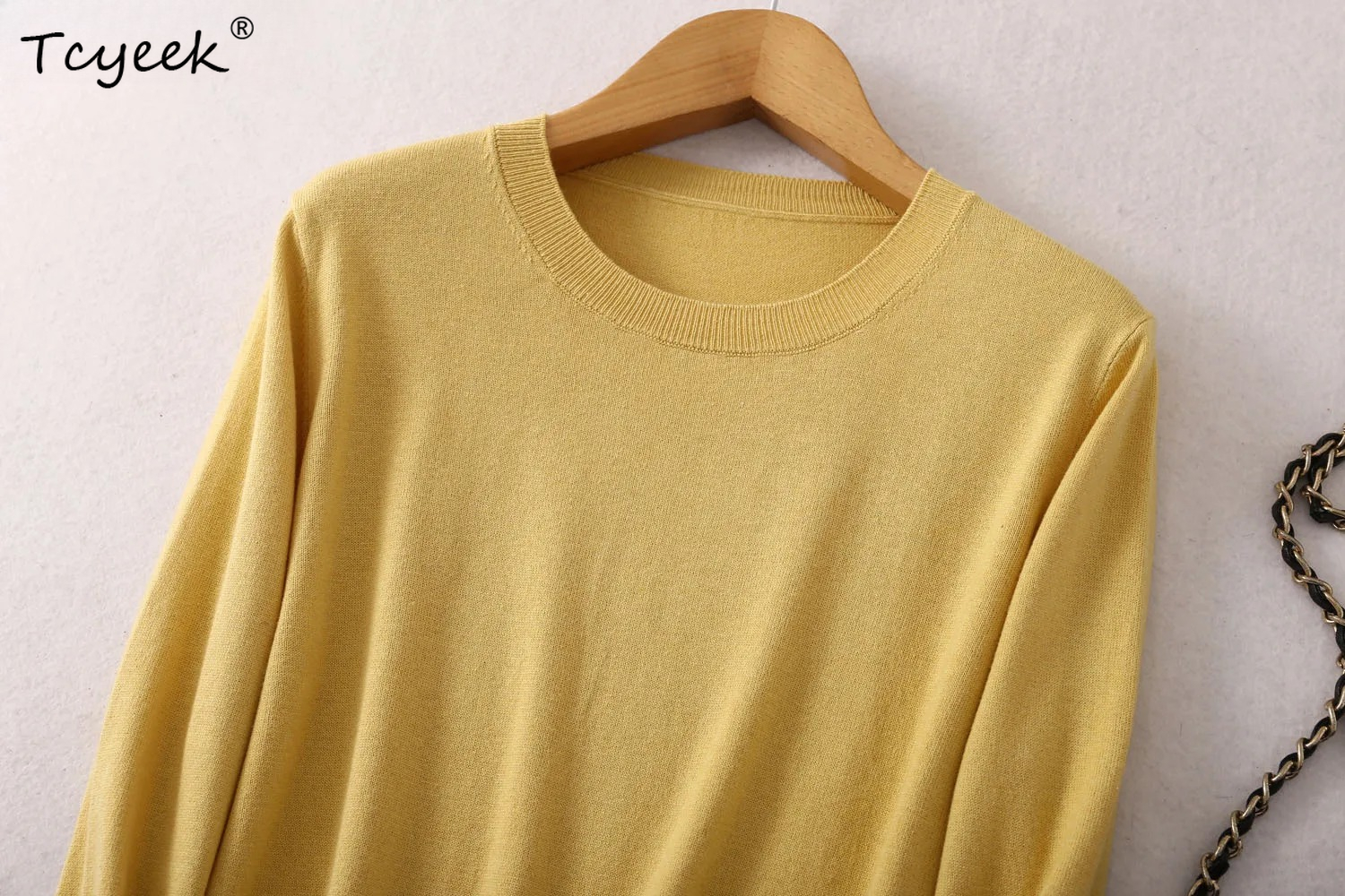 Tcyeek – pull à manches longues pour femmes, 85% soie de mûrier, 15% cachemire, col rond, chemise à manches longues pour tous les jours, JN541-1