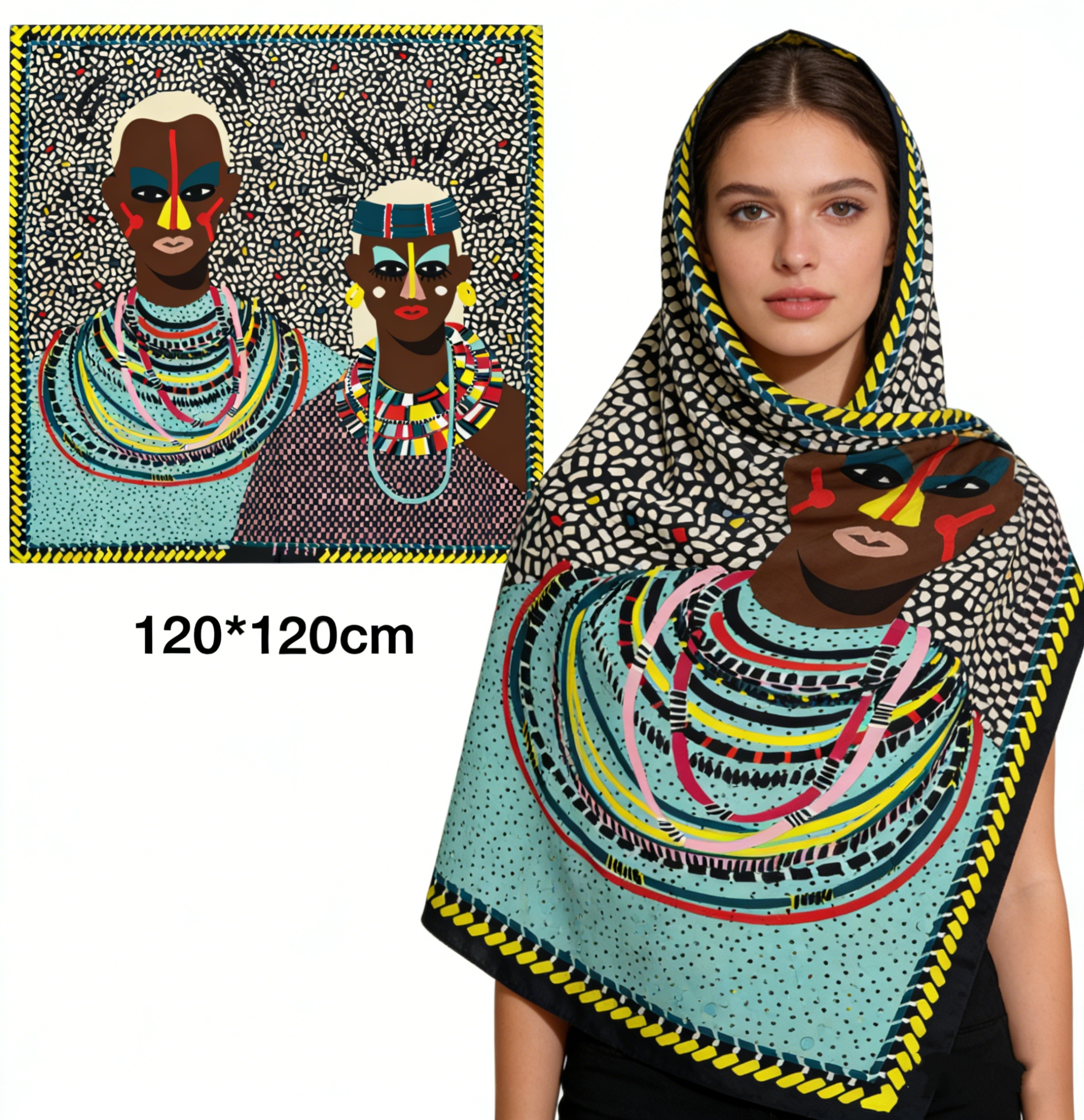 Écharpe de créateur à pois, châle pour femme, écharpe en dentelle, écharpe carrée au design graffiti, écharpe fine 120cm * 120cm