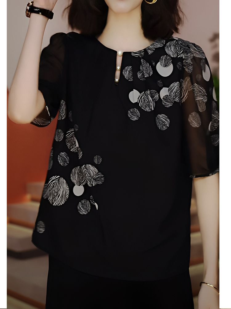 Chemise à manches courtes en mousseline de soie pour femmes, nouvelle chemise Design pour mère, haut imprimé ample et à la mode, été