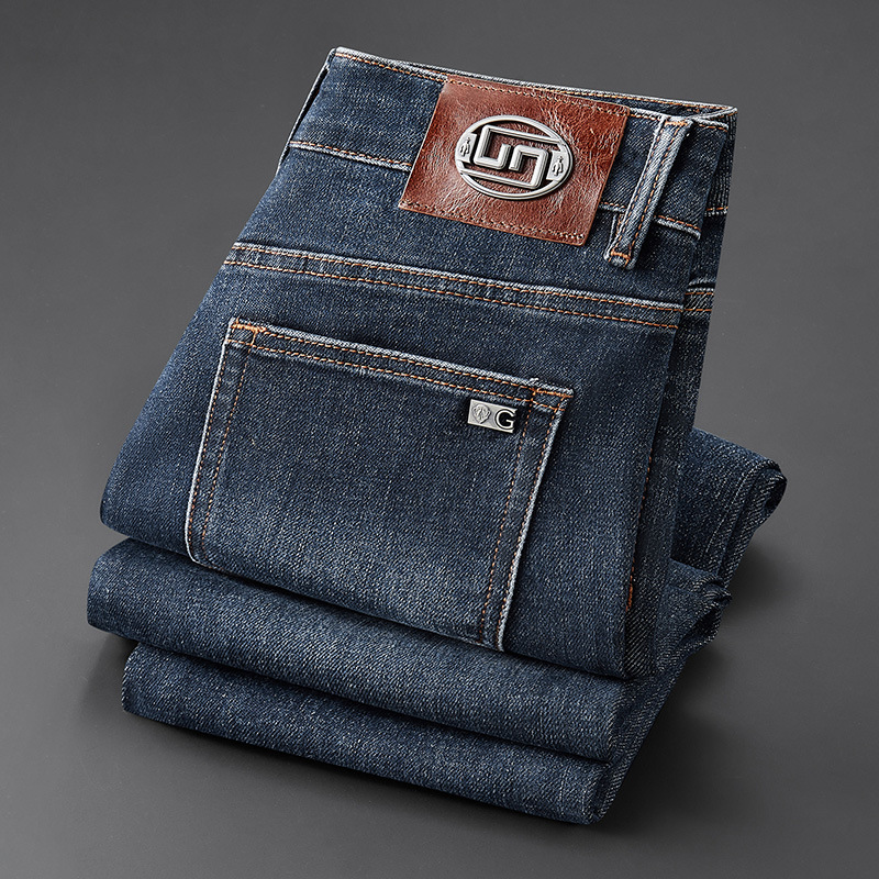 Jean de Style européen et américain pour hommes, marque célèbre, fermeture éclair droite, Slim, Denim bleu, pantalon crayon pour hommes