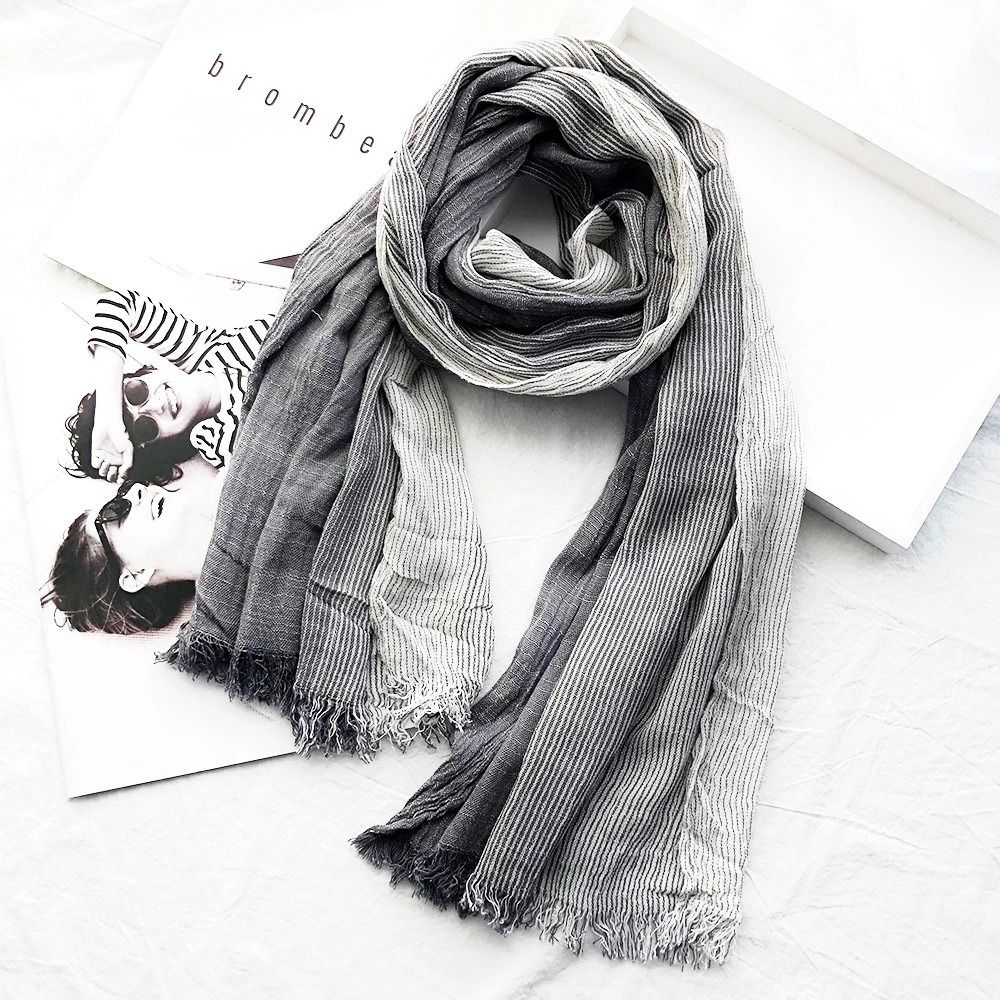 Écharpe rayée décontractée en coton et lin unisexe, foulard long de la présidence, châles doux et chauds avec pompon, patchwork déformable, hiver