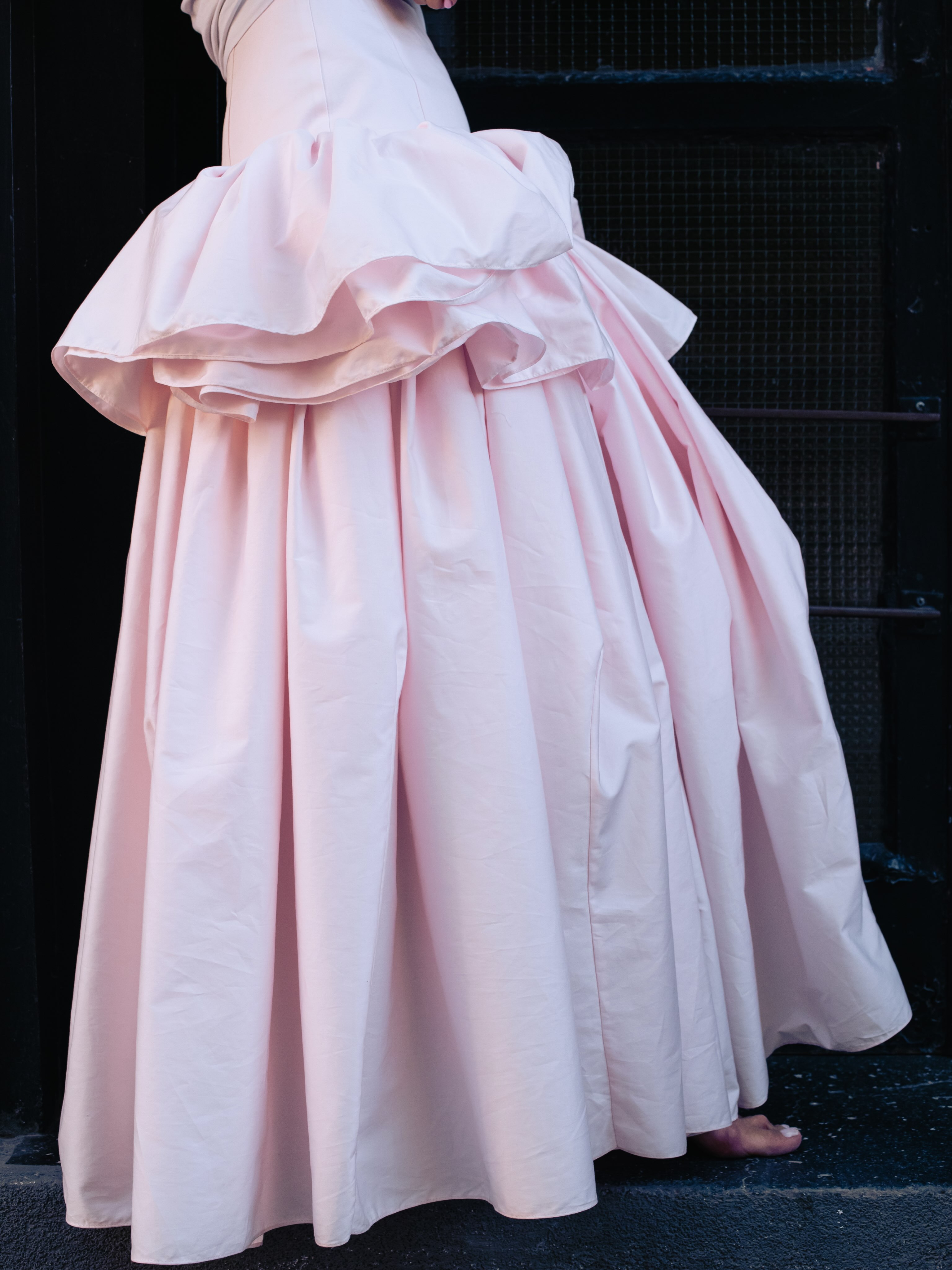 Jupe longue de soirée pour femme, taille haute, à volants étagés, style princesse bouffante et moelleuse, rose bébé