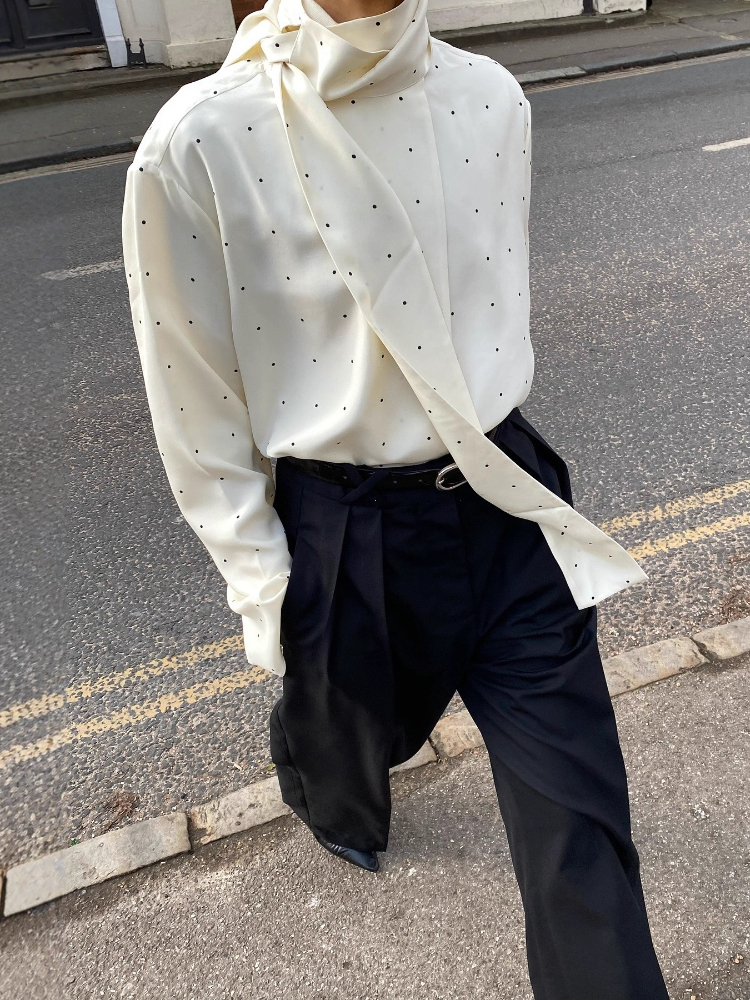 Chemisier en Satin pour femmes, col écharpe, imprimé à pois, mode, manches longues, chemise ample, basique, nouvelle collection automne, vêtements de trajet Highstreet