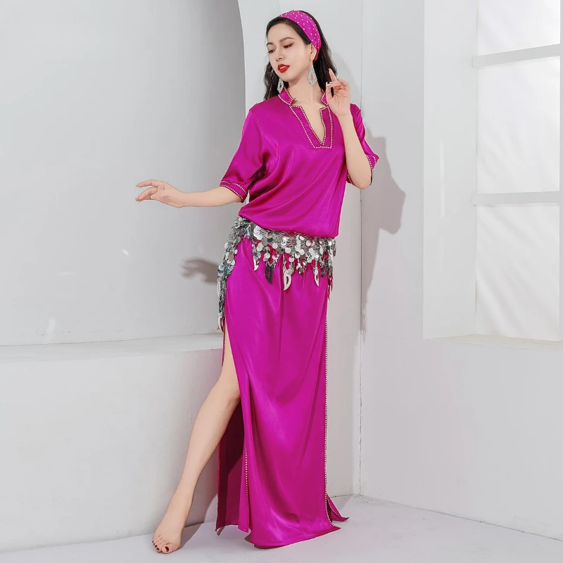 Costume de performance de danse du ventre, robes une pièce, pratique de la danse ShaBeauty, trempée financièrement Baladi, ensemble de 4 pièces
