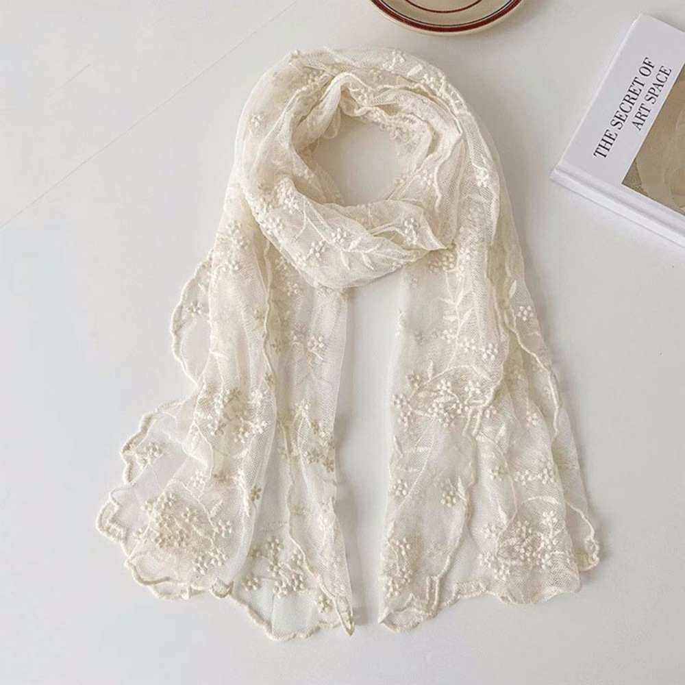 Écharpe en dentelle rétro décontractée pour femmes, longue fleur brodée, châle en dentelle de Protection solaire, Version coréenne de écharpe de Protection littéraire du cou