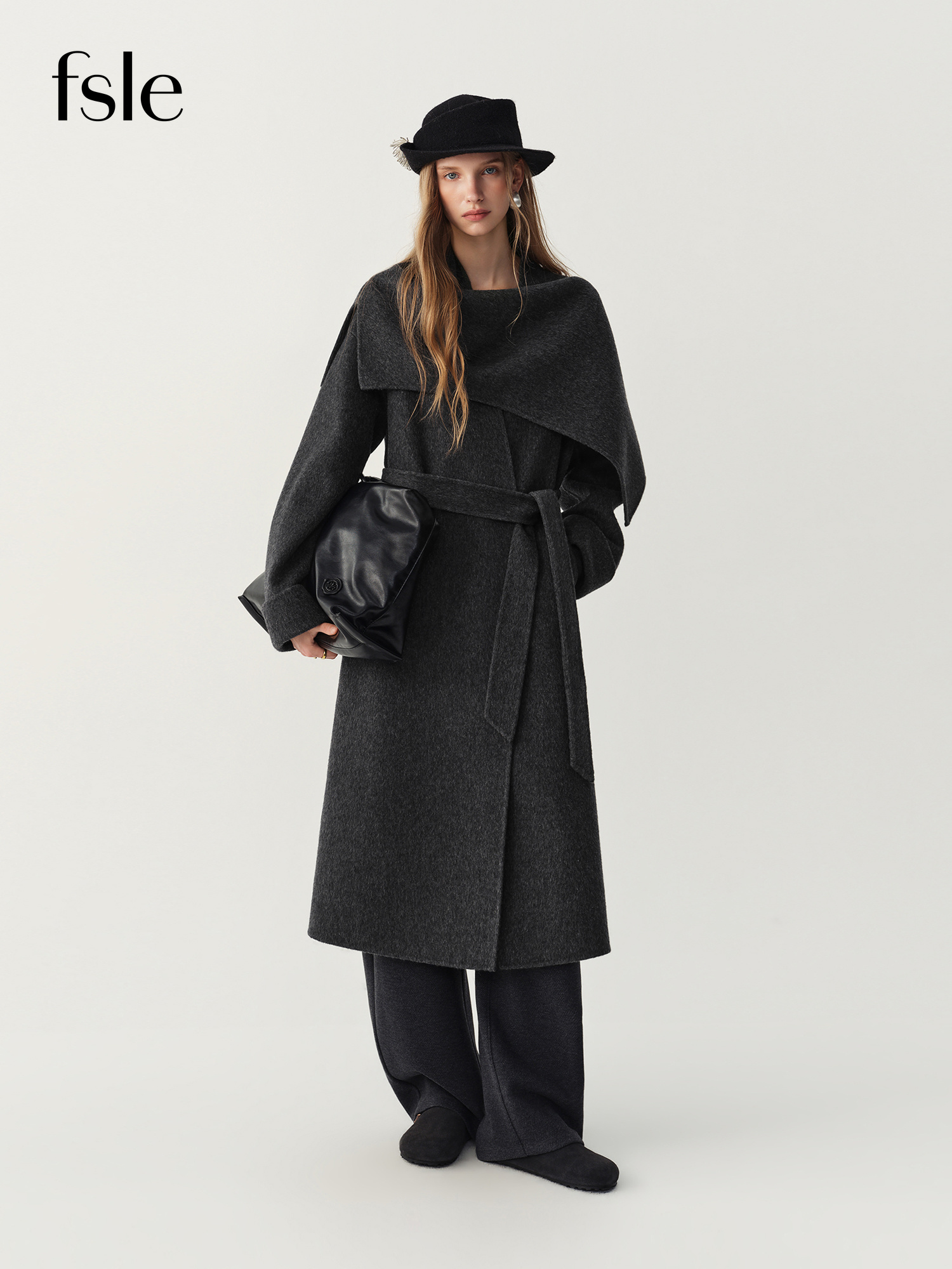 FSLE 2026 Manteau d'hiver pour femmes en laine double face avec col châle chic - Vêtement d'extérieur élégant, chaud, classique et luxueux pour un usage quotidien