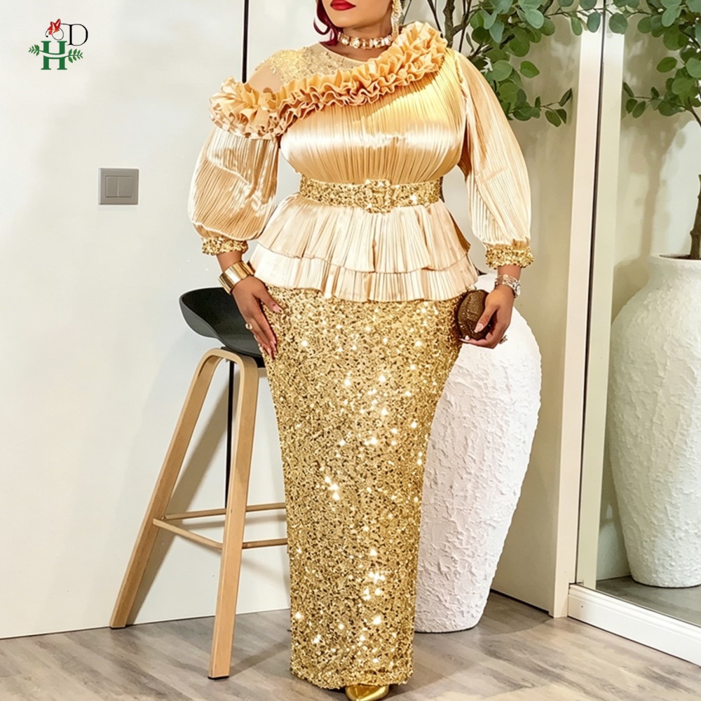 Robes de soirée africaines H&D 2026 pour femmes, tenues africaines en dentelle à paillettes pour femmes, robe longue élégante, robe de soirée de mariage turque
