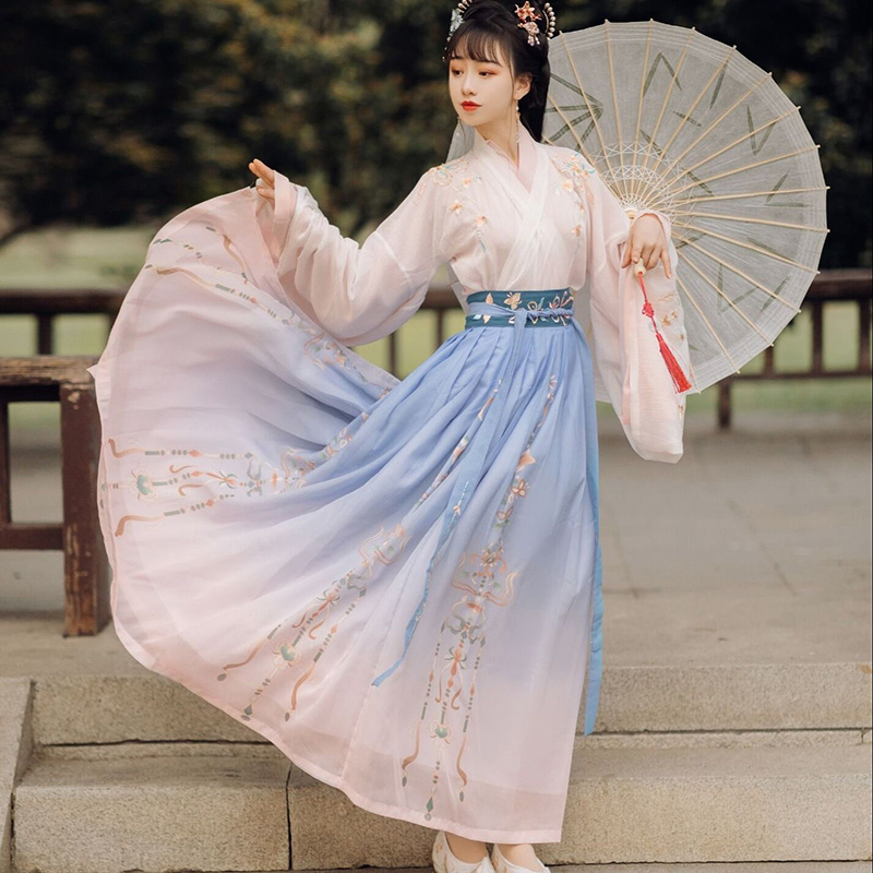 Robe Hanfu de Style Chinois avec Broderie Florale pour Femme, Tenue de Princesse, Traditionnelle et Élégante, Dégradé financièrement, Cosplay, brevsur Scène