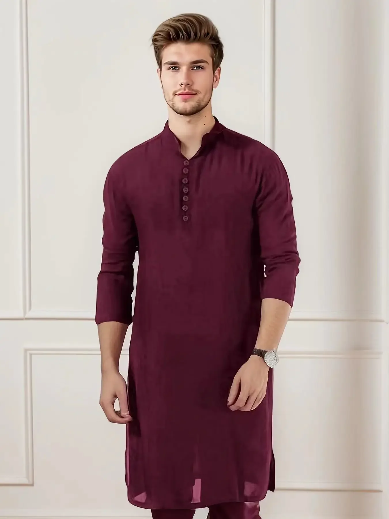 Nouveau 2025 vêtements islamiques pour mode musulmane homme longues Robes solide à manches longues arabe Simple décontracté hommes chemise Jubba Thobe