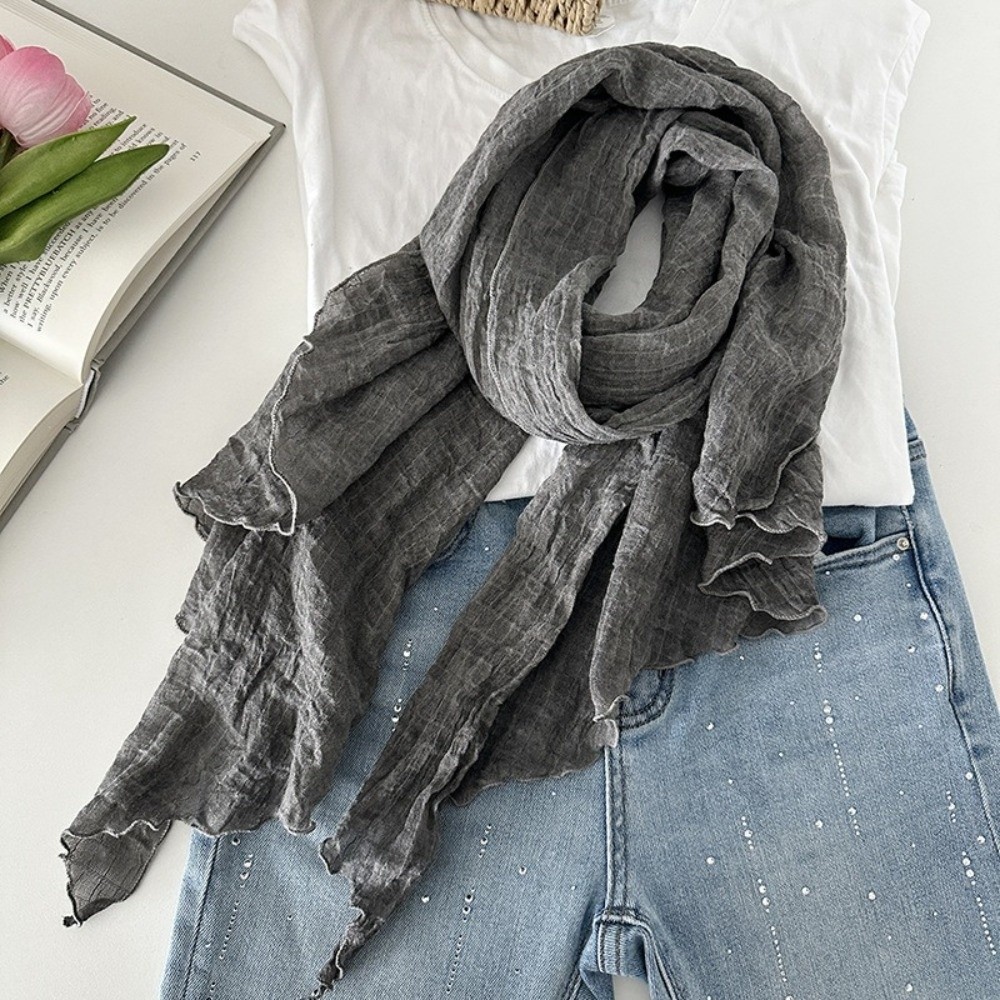 Écharpe rétro unie pour femme, texture gaufrée, châle fin plissé doux, cache-cou fin pour l'automne