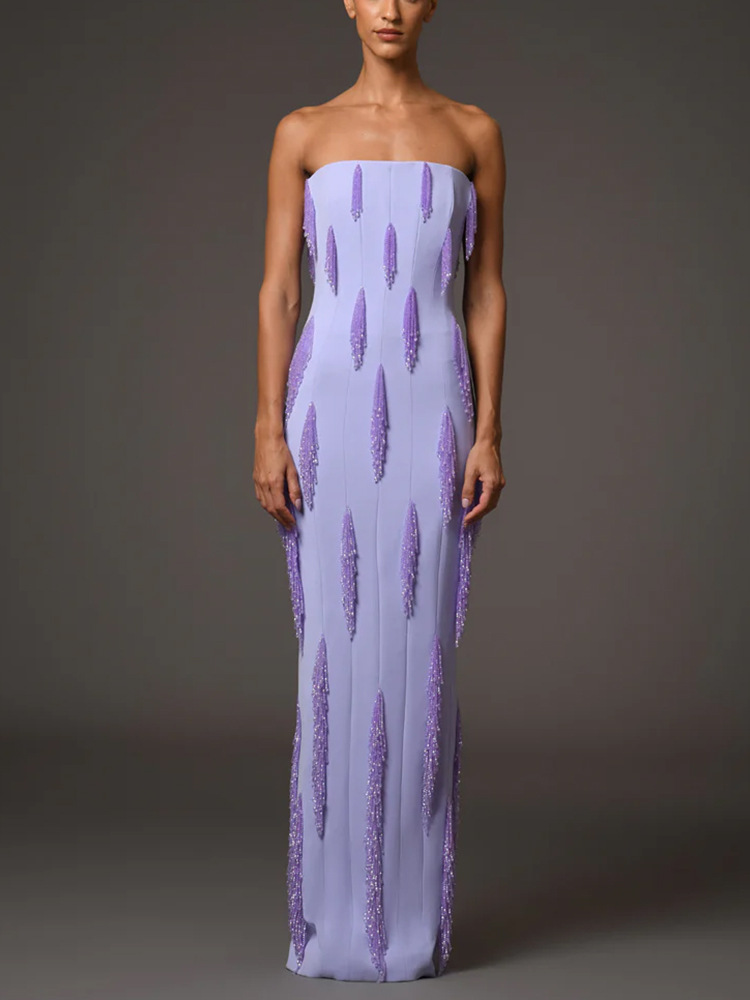 HIGH STREET Nouvelle Collection 2026 Robe longue maxi pour femme à pampilles et perles, avec décolleté enveloppé