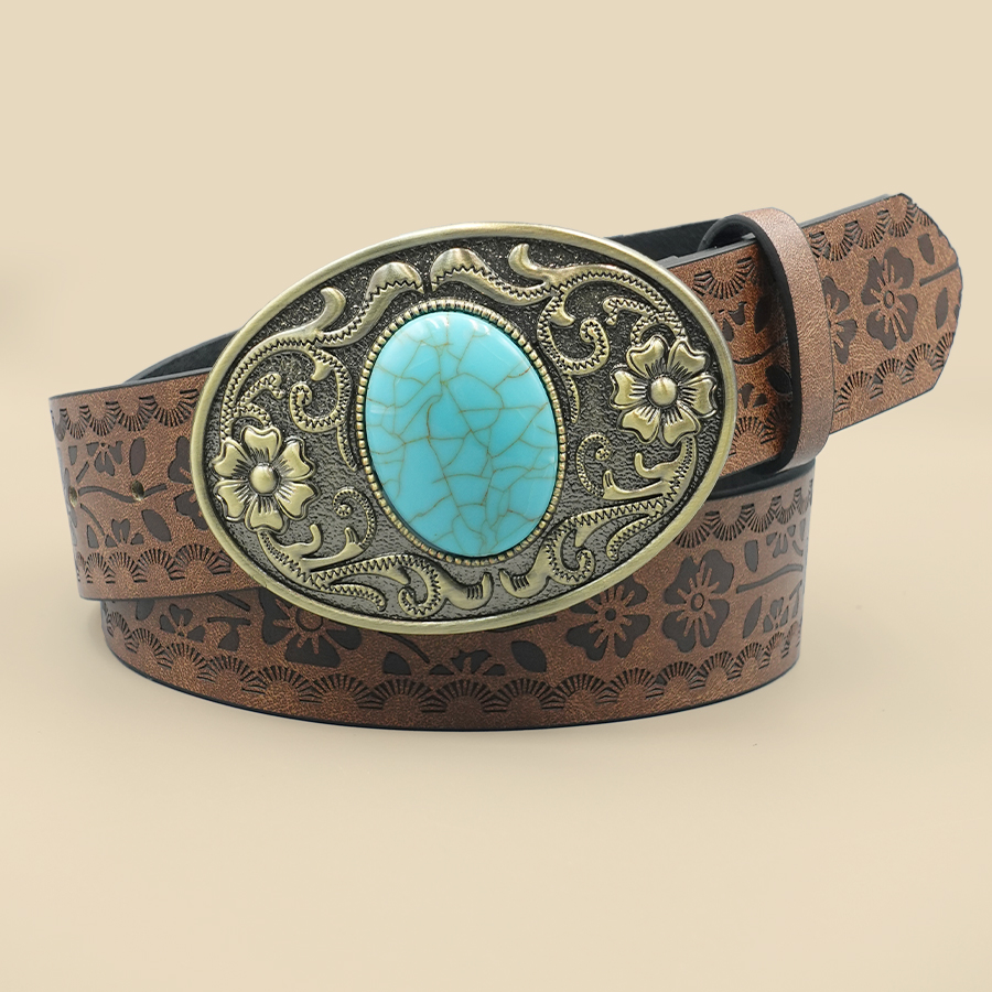 Ceinture élégante vintage royale pour femme – Design floral avec boucle bleu turquoise, parfaite pour les déplacements quotidiens et les voyages