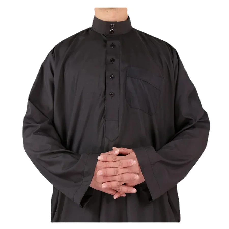 Solide mode musulmane hommes Robe caftan Abaya Pakistan Jubba hommes Bonnet Homme Musulman arabe islamique vêtements Qamis Homme Musulman