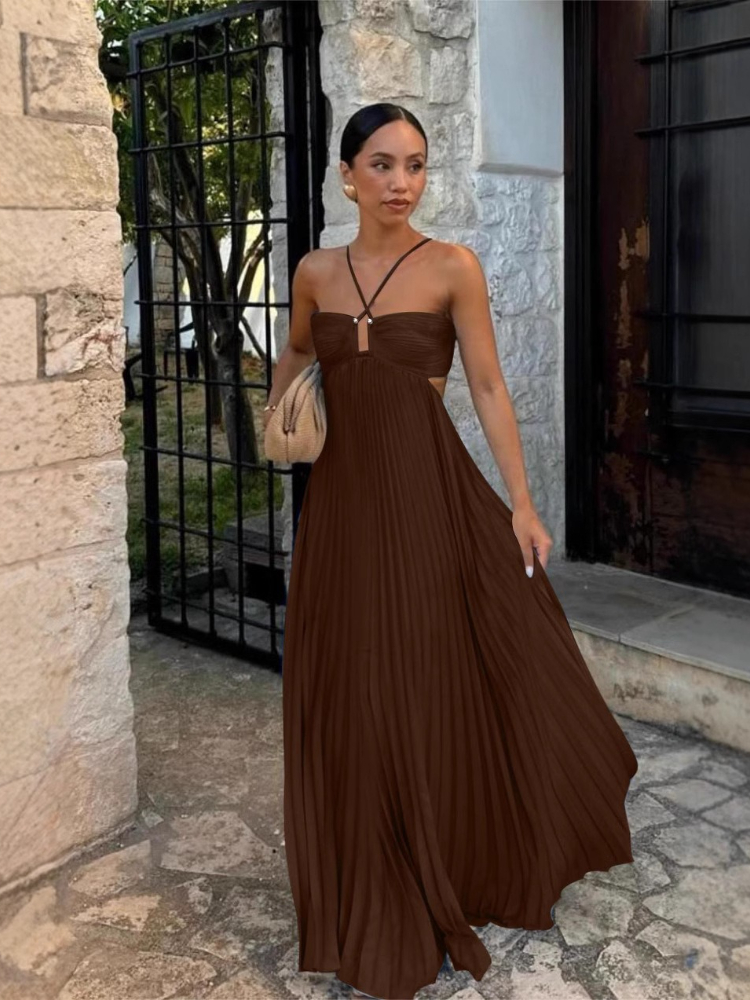 Robe longue plissée pour femmes, Camisole d'été à la mode et élégante, pour la plage, les vacances, dos nu, nouvelle collection 2025