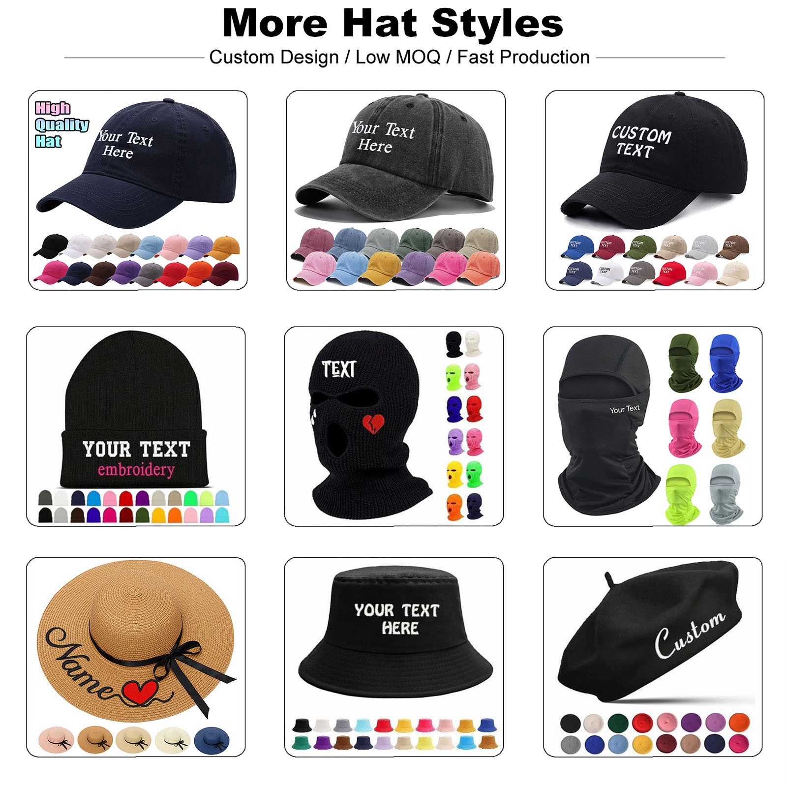 Chapeaux de pêche personnalisés avec broderie de lettres et de noms pour hommes et femmes, chapeau de soleil d'été, design personnalisé, casquettes en coton avec logo, dropshipping