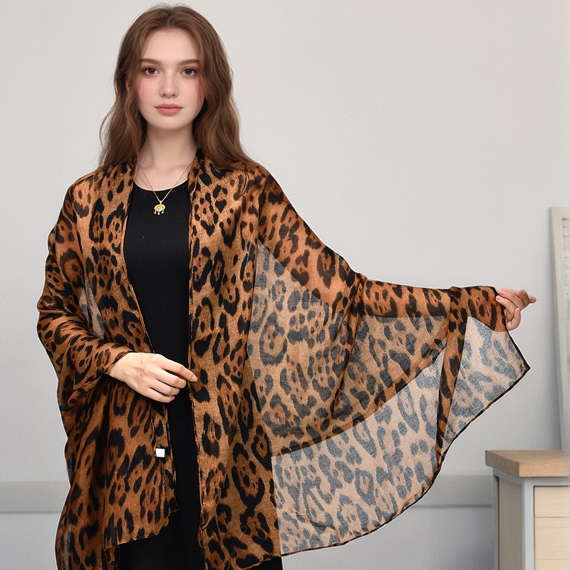 Châle en coton imprimé léopard pour Femme, Hijab musulman, doux, Pashmina, écharpe fine, bandeau, étoles, 2024