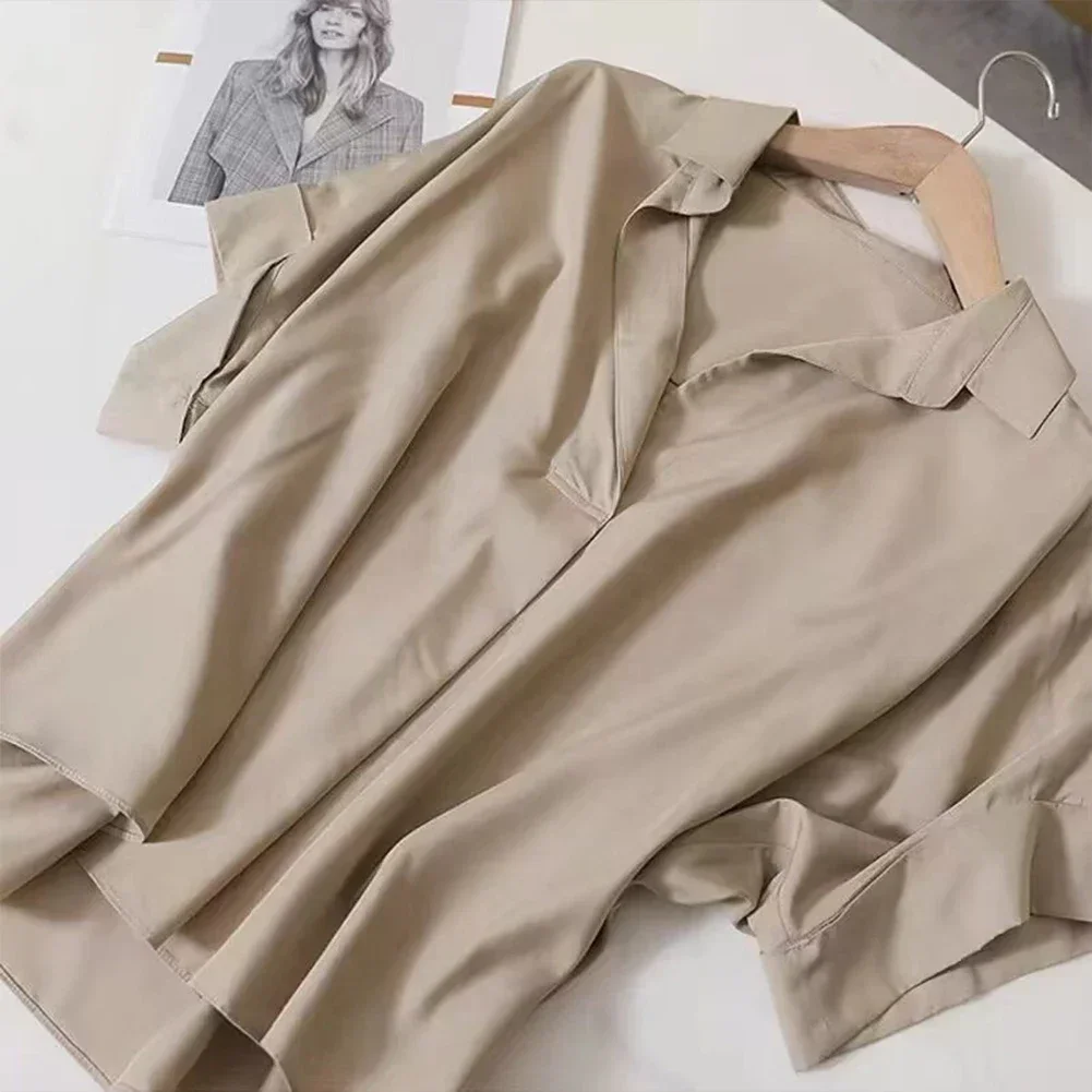 Chemisiers pour femmes, respirants, simples, manches courtes chauve-souris, chemises à col à séchage rapide, couleur unie, vêtements féminins, printemps été