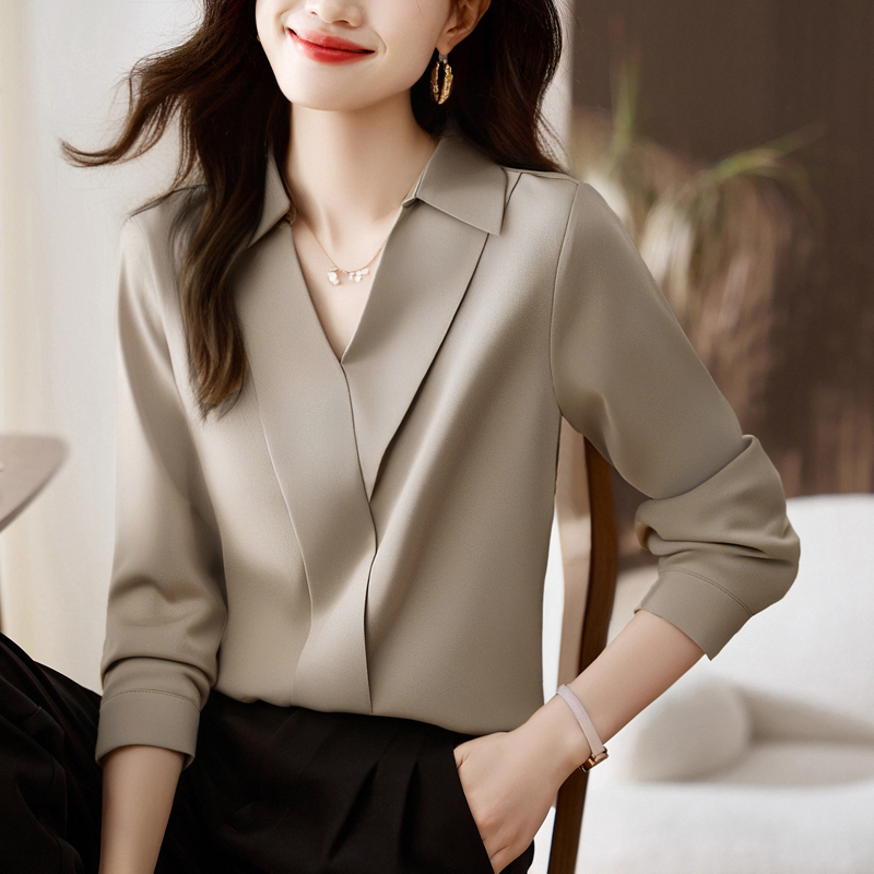 Chemisier en Satin de soie élégant à la mode, vêtements pour femmes, col rabattu, hauts de bureau, manches longues, vêtements de travail, nouvelle collection automne 2025