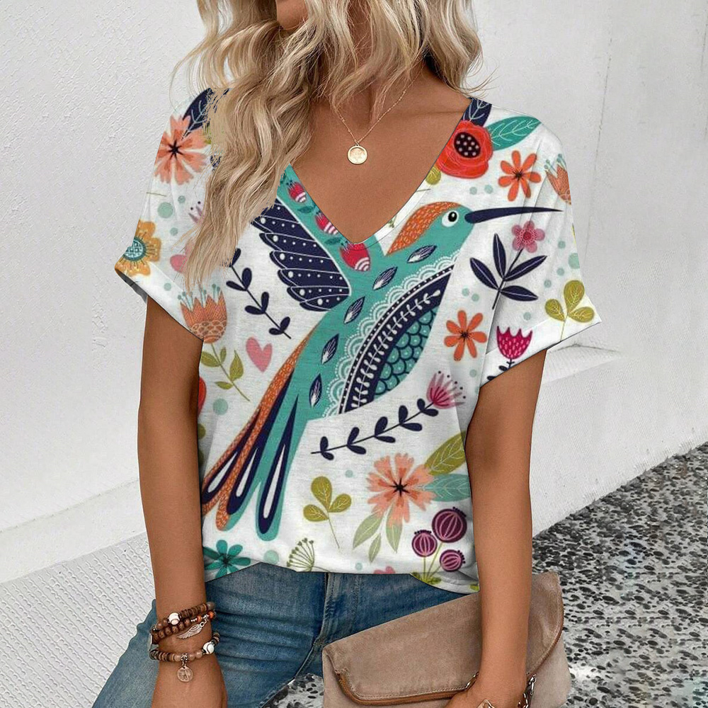 Femmes grande taille T-Shirt été col en v T-Shirt pour les femmes mode quotidienne à manches courtes T-Shirt style décontracté impression 3d vêtements féminins