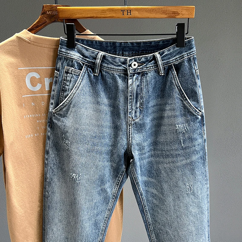 Nouveau Jean effiloché hommes Baggy personnalité conique pantalons décontractés Streetwear Hip Hop Vintage bleu Denim pantalon mâle marque à la mode