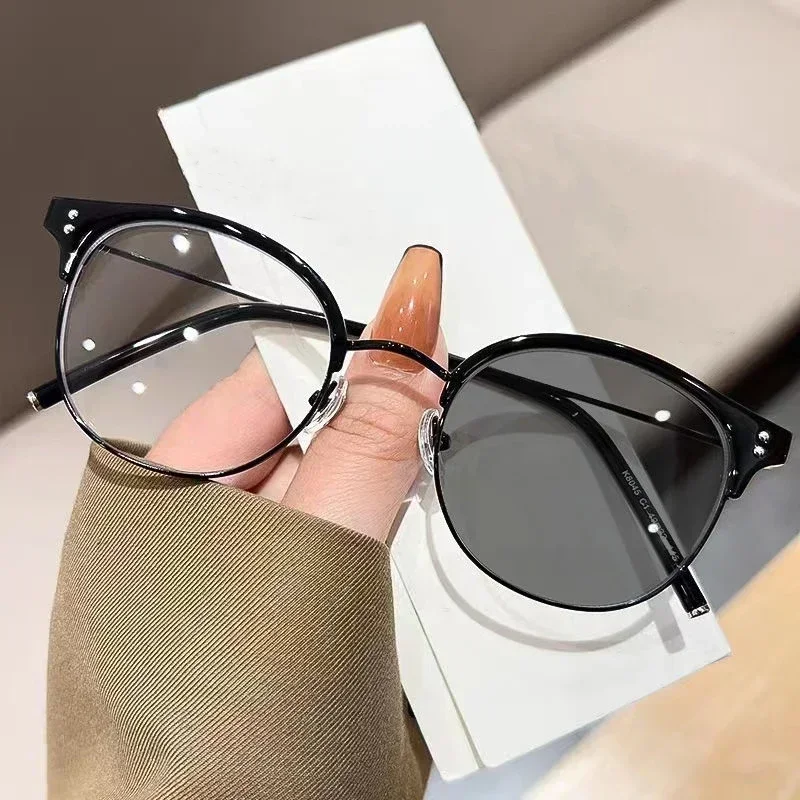 Lunettes de myopie rondes de luxe pour hommes et femmes, lentille transparente, document proxy, lunettes moins, lunettes anti-rayons bleus, dioptrie