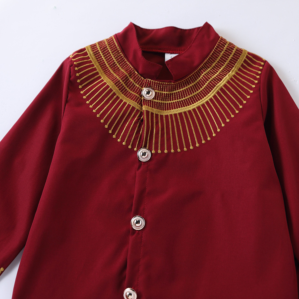Ensemble de 2 pièces de vêtements africains pour enfants, costumes pour garçons, veste Ankara Dashiki, haut brodé à boutons et pantalon, tenues de mariage pour enfants