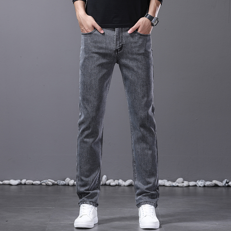 Nouveau jean droit pour homme, confortable, élastique, décontracté, pour le travail, coupe rétro, bleu, en denim délavé