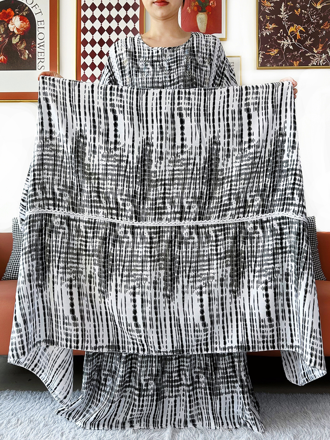 Nouvelle Robe Kashkha Dubaï pour Femme 2026, Robe Abaya Dubaï en Coton Tie-Dye, Manches Longues, Ample, Style Bohème, Maxi, Décontractée, Mode Africaine