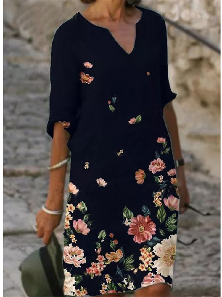 Mode nouveau été femmes Robe décontracté Boho imprimé fleuri demi manches dame plage bureau robes Robe Femme
