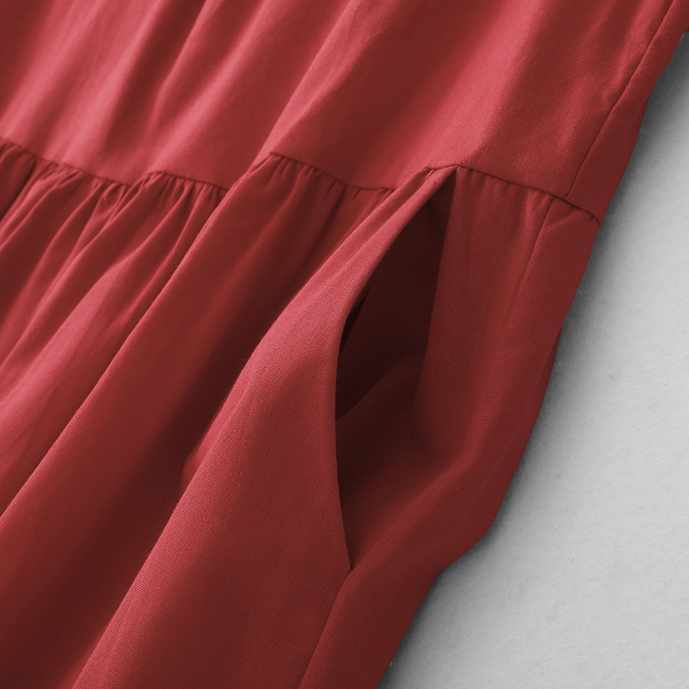 Robe d'été 100% coton pour femmes – Nouvelle robe de vacances dos nu de style coréen, rouge, mi-longue, robe décontractée sans manches
