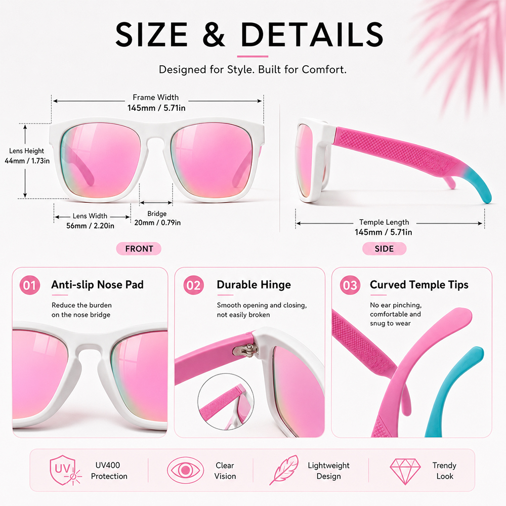 Lunettes de soleil carrées polarisées pour femmes et hommes, verres miroir roses, UV400, pour la conduite en plein air, les voyages