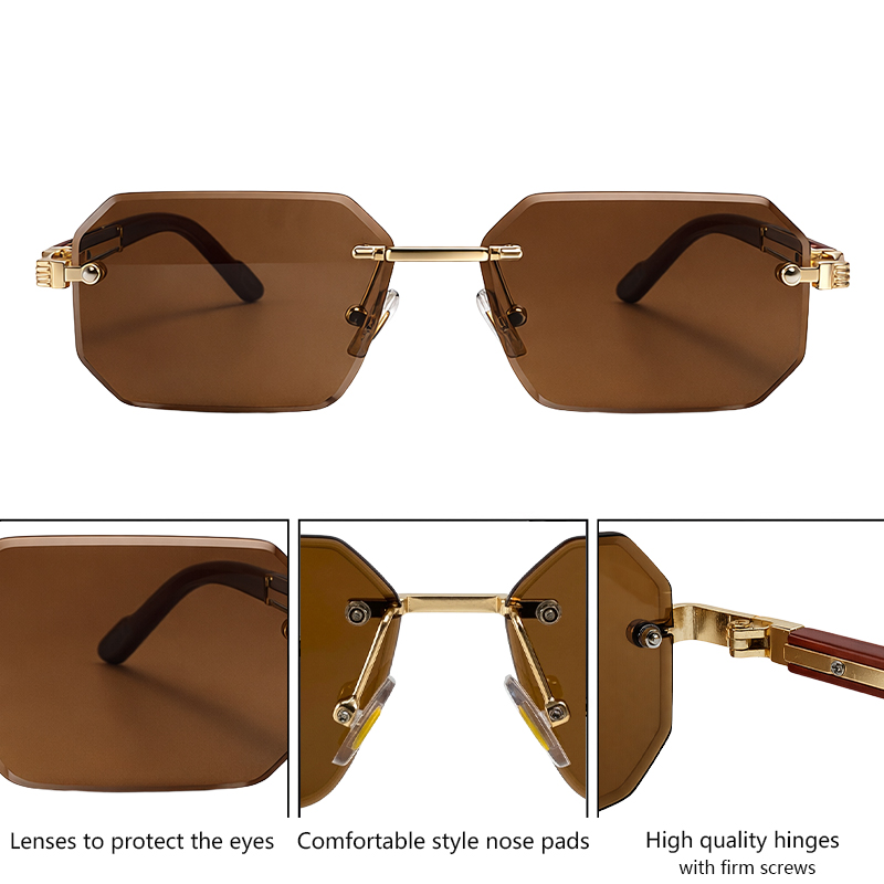 Lunettes de soleil rectangulaires sans monture pour hommes 2026 – Design de luxe, style vintage géométrique, lunettes de soleil carrées pour homme, montures rétro punk, idéales pour la conduite