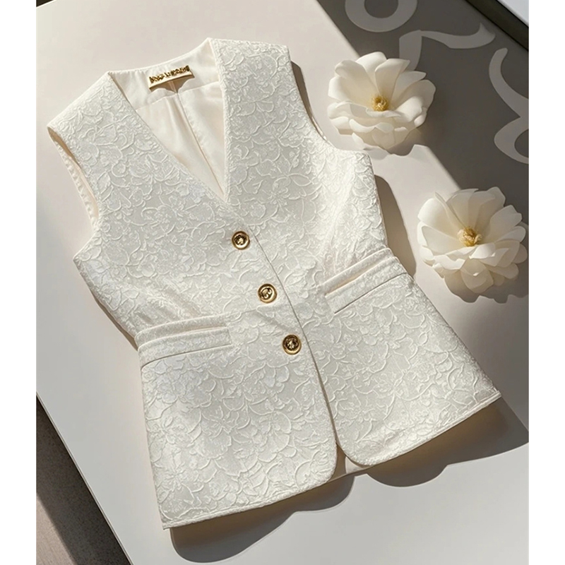 Gilet Jacquard blanc femme printemps haute qualité sans manches sens Super beau Unique beau tempérament gilet gilet dames