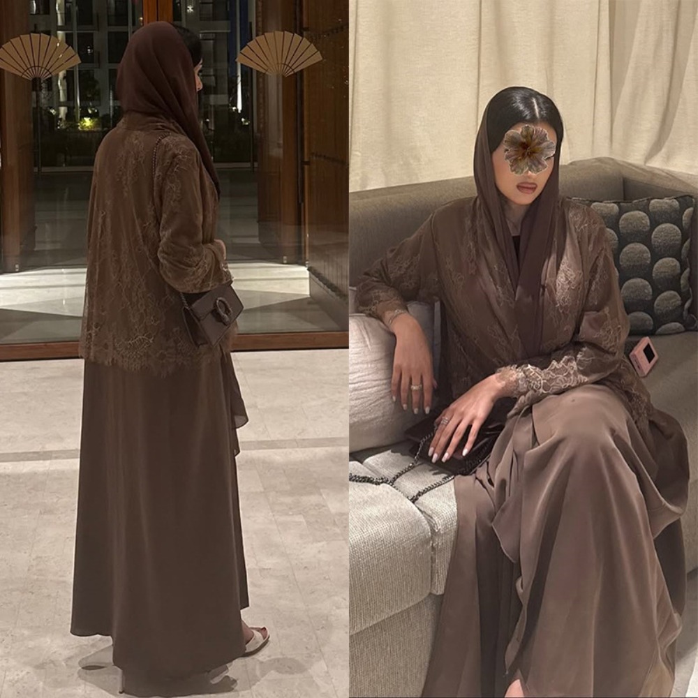 Robe Abaya pour femmes pour le Ramadan et l'Aïd, cardigan modeste, robes de soirée, caftan en dentelle, robe longue arabe, caftan marocain, Dubaï, Vestidos Jalabiya
