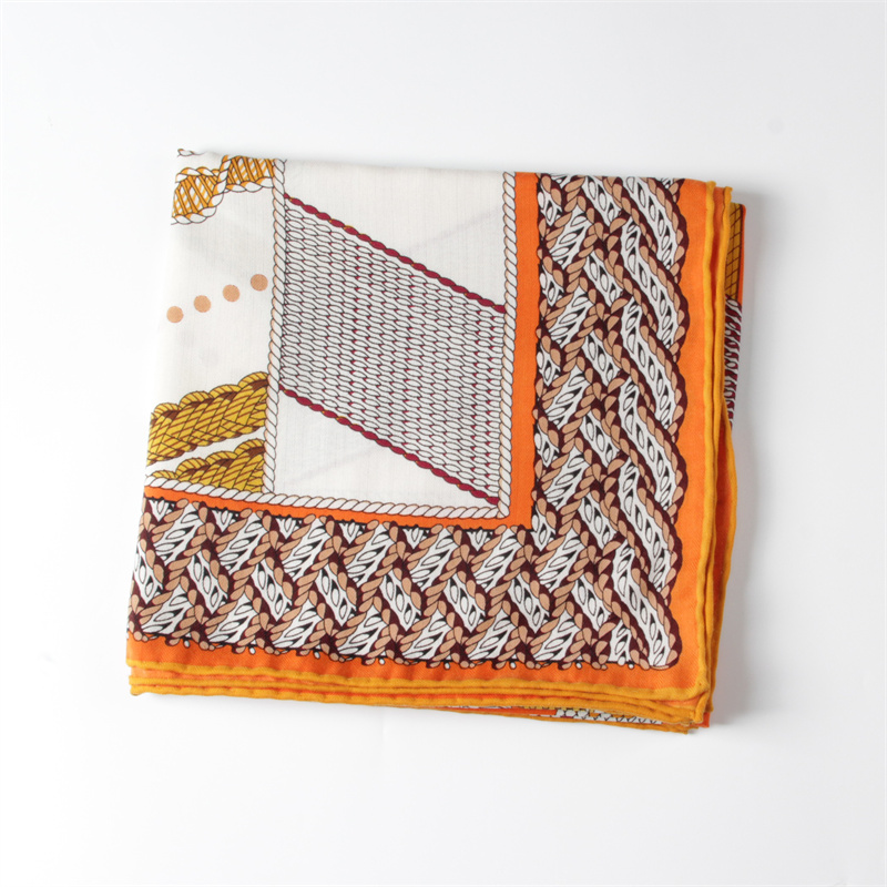 POBING foulard en cachemire de soie femmes corde laminée à la main imprimé foulards carrés enveloppes Bandana grand Hijabs femme Foulard 135CM
