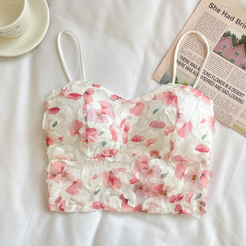 Débardeur floral sexy une pièce pour femme, nouveau style, avec coussinets de poitrine, sans manches, dos élégant, pour porter à l'extérieur comme à l'intérieur.
