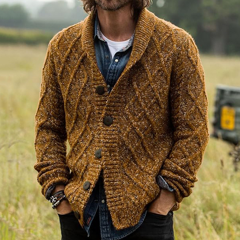Cardigan tricoté à la mode pour hommes, pull à col à revers, manches longues, Design floral torsadé, manteau avec fermeture à bouton unique, automne hiver