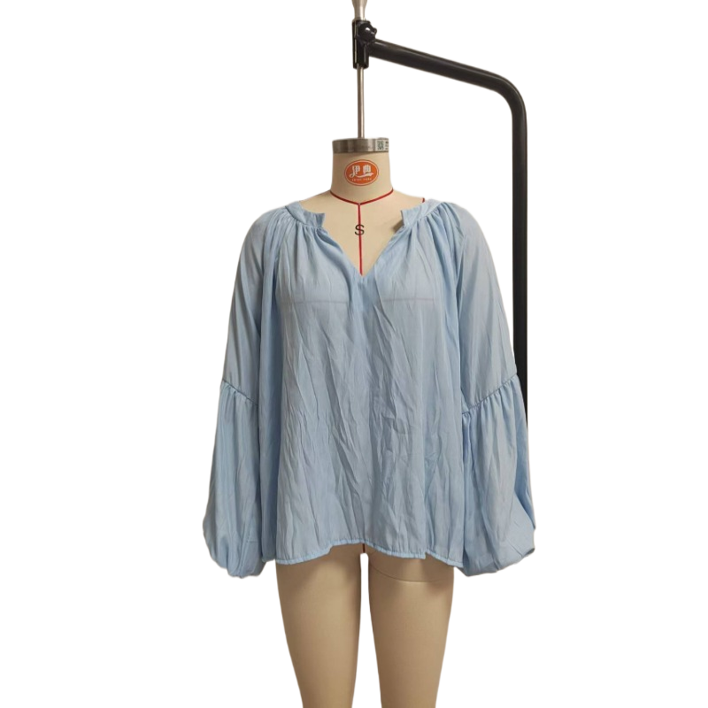 Chemisier Bohème Plissé pour Femme, Col en V, Manches Longues Bouffantes à Volants, Style Vintage Ample et Décontracté, Idéal Automne et Vacances d'Été