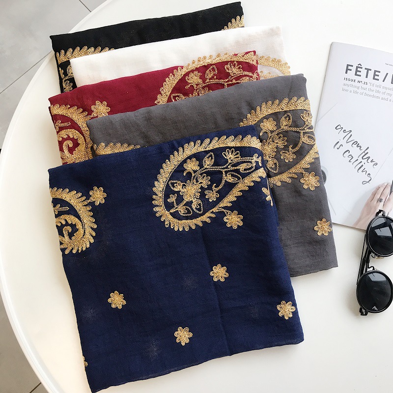 Automne hiver mode brodé cajou Floral Viscose châle écharpe de femmes indiennes chaud Pashmina Hijab et enveloppes musulman Sjaal