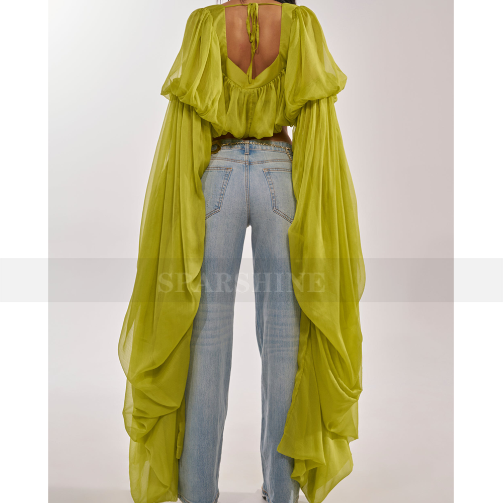 T-shirt élégant pour femmes, chemise ample à col carré et manches longues, tenue de mode féminine, streetwear, vêtements de soirée