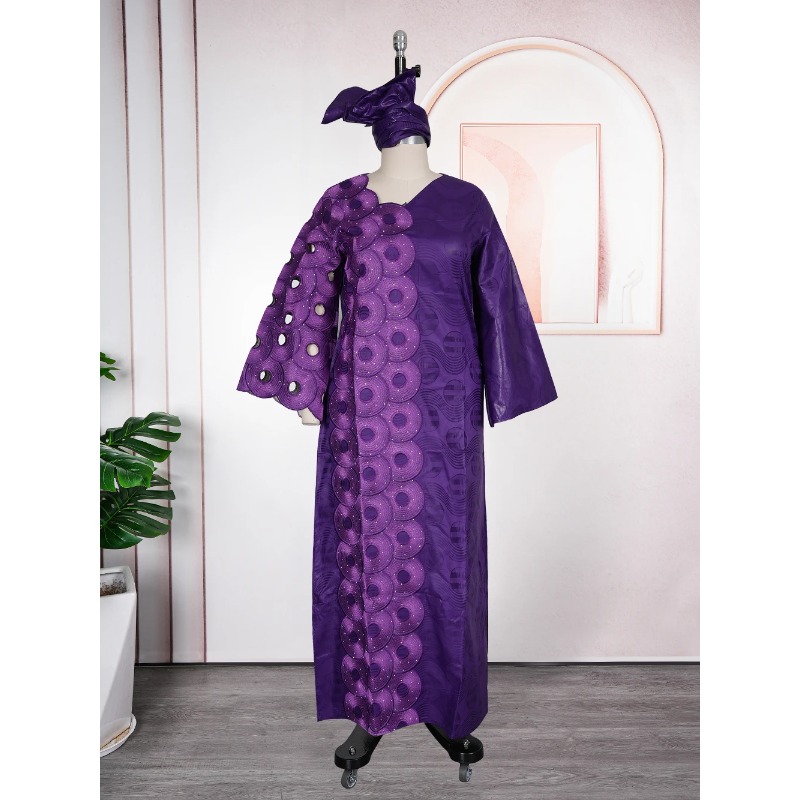 Robes de Soirée et de Mariage Grande Taille pour Femmes Africaines 2026 Nouveauté Dashiki Ankara Broderie Bazin Riche avec Foulard