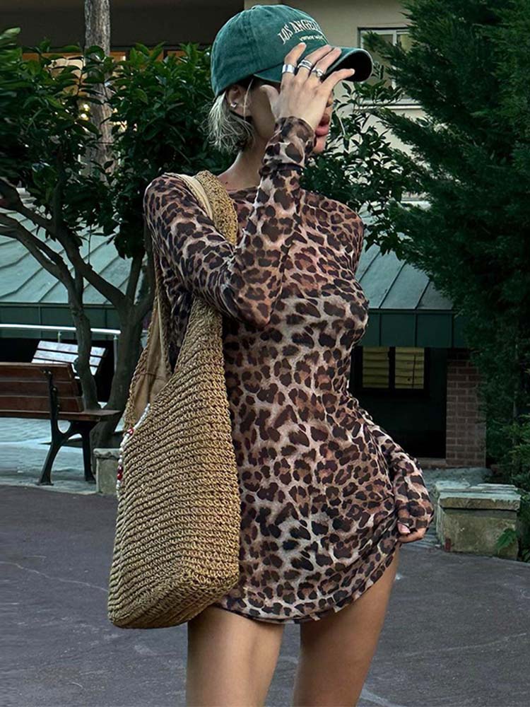 Ensemble deux pièces imprimé léopard, robe trapèze pour femmes, Sexy, maille transparente, mode de rue, imprimé Animal, tenue d'été chaude