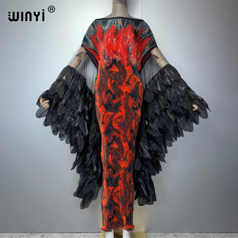 Robe plissée élastique WINYI, robe de plage, kaftan, abaya, robe de soirée de luxe Dubaï, robe de soirée rétro, abaya pour femme musulmane