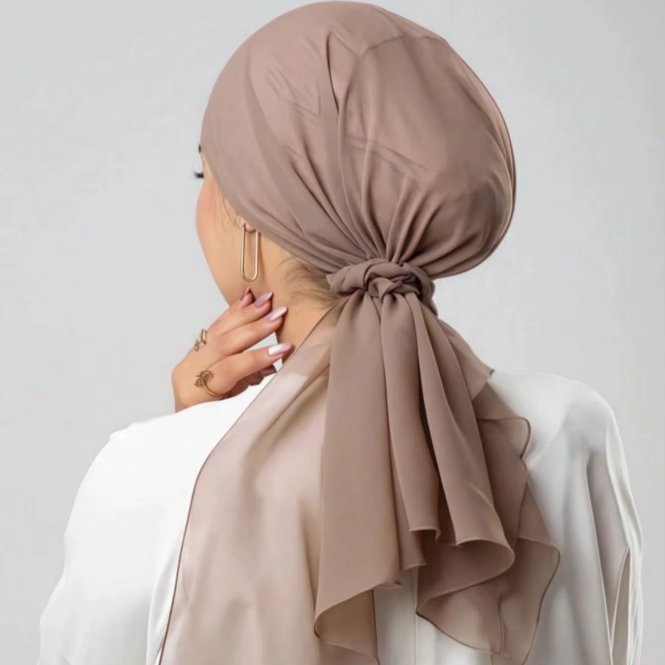 Ensemble Hijab Instantané en Mousseline Unie pour Femme avec Bandeau, Turban, Bonnet et Foulards en Jersey Élastiques, Chapeaux Hijab Respirants