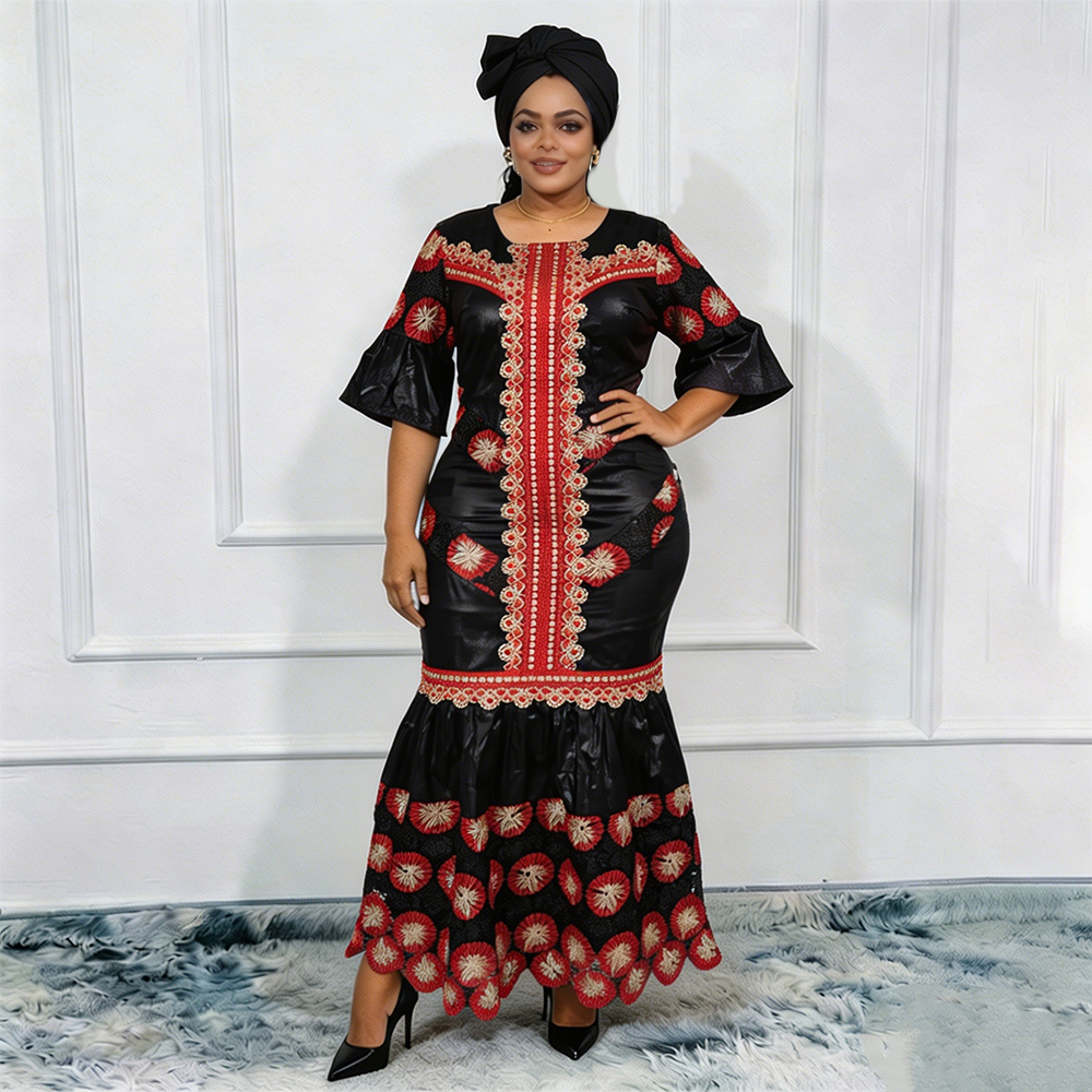 Robes longues de soirée africaines grande taille pour femmes 2026 – Nouvelle robe de luxe brodée Bazin élégante pour mariage musulman turc