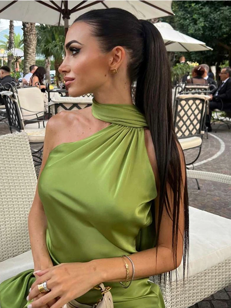 Robe longue dos nu à lacets pour femmes, Maxi, col licou, avec écharpe, couleur unie, sans manches, Slim, élégante, tenue de soirée, nouvelle collection 2024