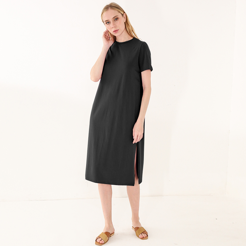 Robe élégante en coton pour femmes, décontractée, ample, à manches courtes, fendue, noire, sexy, longue, pour le nouvel an 2026, vente de robes