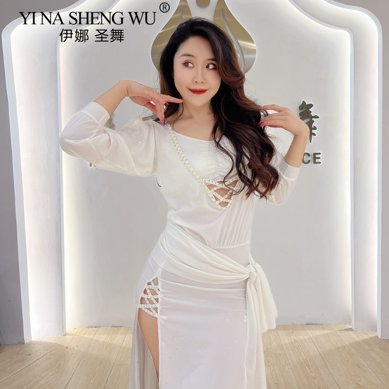 Robe d'entraînement de danse du ventre pour femmes, sexy, ajourée, fendue, longue,